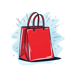 Red shopping bag isolated on white background in the style of vector illustration