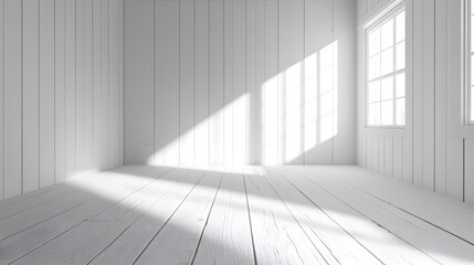 Blank white interior room background ,empty white walls corner and white wood floor rendering. empty room. Ultra realistic. Photorealistic