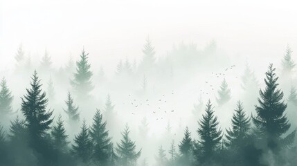 Obraz premium Misty Coniferous Forest with Soft Light