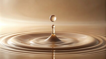 a drop of beige substance falls from a height onto a surface below, descent, motion, fall, beige, impact
