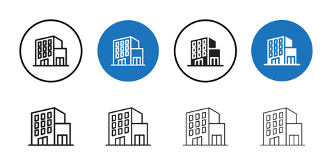 Office Buildings icon icon Black line art vector logo set