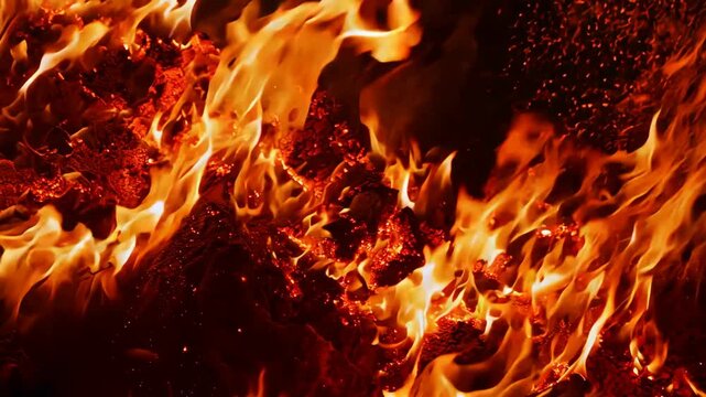 Motion video fire flames on black background