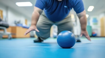 Naklejka premium A rehab session for an obese person, using assisted movement and stretching to rebuild strength after an injury, in a professional therapy center