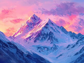 Vibrant Snow-Capped Mountain Range at Sunset