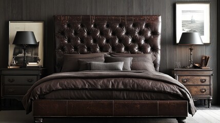 Elegant Dark Bedroom with Stylish Furnishings