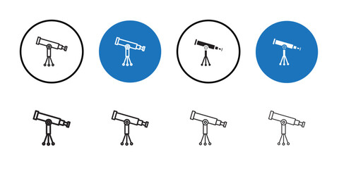 Telescope icon Black line art vector logo set
