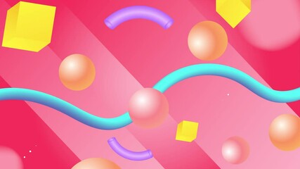 Vibrant animation featuring floating 3D shapes like spheres cubes and cylinders in a dynamic and colorful abstract design seamless 4k video background motion pop art design - Powered by Adobe