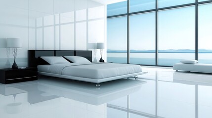 Modern Minimalist Bedroom with Scenic View