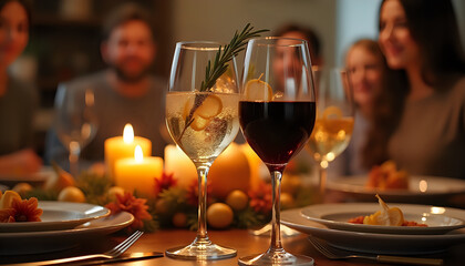  Thanksgiving wine glass on a festive dinner table