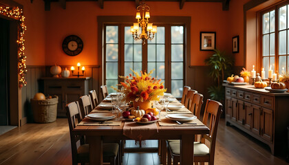  Thanksgiving dining room with autumn decor and candles