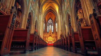 Stunning Gothic Church Interior with Stained Glass