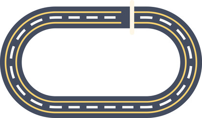 Oval race track with start and finish line marking, top view vector illustration in flat style