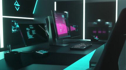 Futuristic city skyline with digital overlay, business technology hubs, data flow across the skyline, modern and sleek