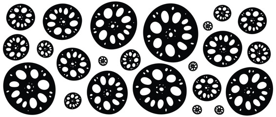 Lotus root pattern. Cross section black silhouette on white background. Porous structure. Asian cuisine. Vector illustration. © Meduza