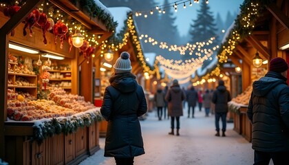 Festive Christmas Market in the City – Holiday Stalls, Lights, and Decorations