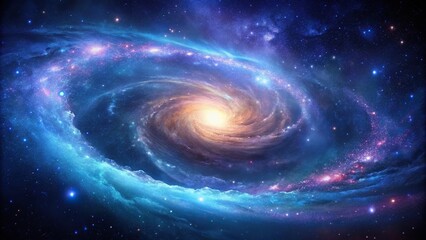 A stunning galaxy with swirling arms of stars and gas in shades of blue and purple, astronomical objects, spiral arms, celestial body, star clusters