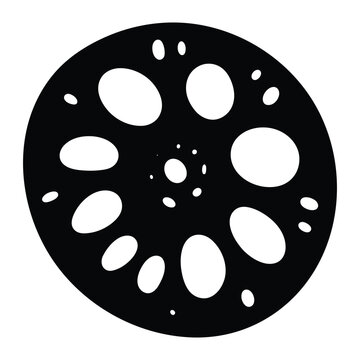 Lotus root vector icon. Cross section black silhouette. Porous structure. Asian cuisine. Vector illustration.