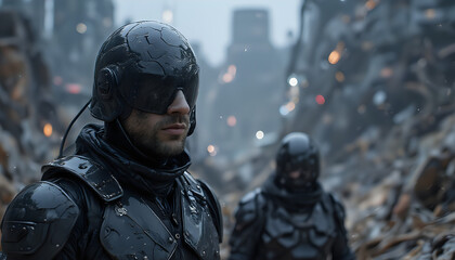 Armored soldiers standing together in a battle-ready stance