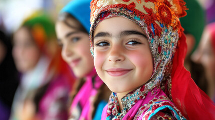 Fototapeta premium A vibrant Turkish festival, where people of all ages are dressed in traditional clothing, celebrating their heritage with pride