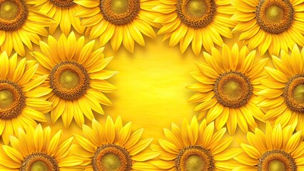 Obraz premium Bright yellow petals with dark centers forming a stylized sunflower pattern, bright colors, floral motifs, abstract flowers, botanical prints