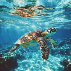 Fototapeta premium Seeing sea turtles swim in the ocean brings me a sense of peace and happiness.