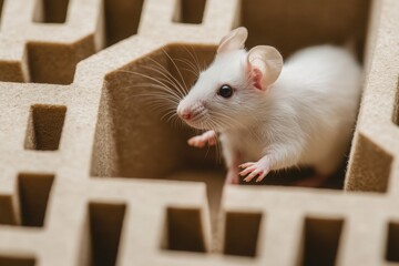 Obraz premium White Lab Mouse Exploring a Maze