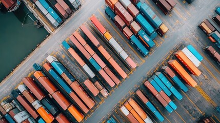Obraz premium Aerial View of Colorful Shipping Containers at Dock