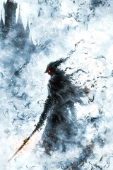 Haunted Knight in Front of a Mystical Realm