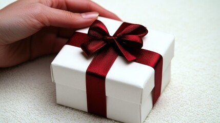 A hand carefully applying a custom sticker to a personalized gift box showcasing attention to detail and creativity in crafting unique presents