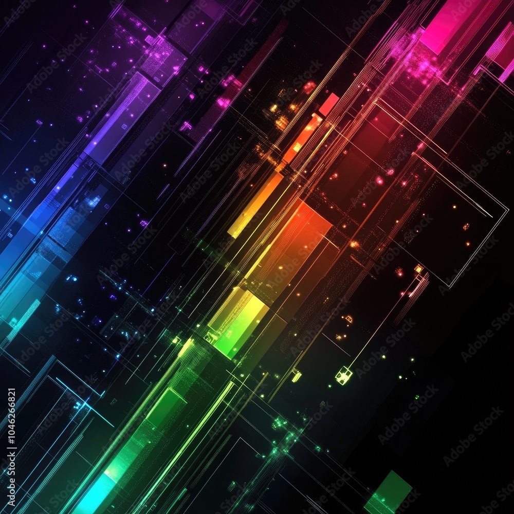 Poster abstract colorful lines and patterns on a dark background