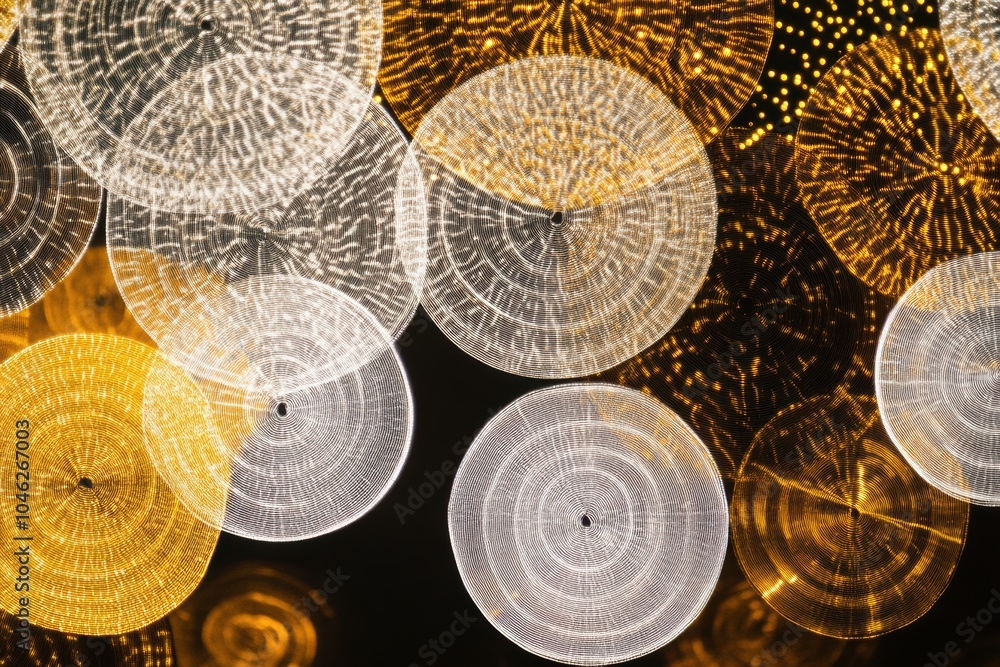 Poster vibrant circular lights glow in various colors, illuminating the night sky and creating a joyful, fe