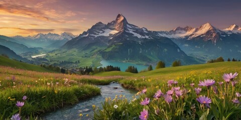 Fototapeta premium landscape with lake and mountains