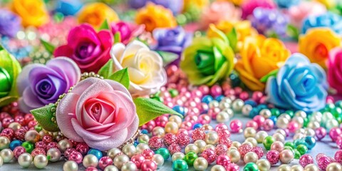 Artificial flowers and small plastic beads for a fair decoration, artificial, flowers, decor, plastic, beads, fair