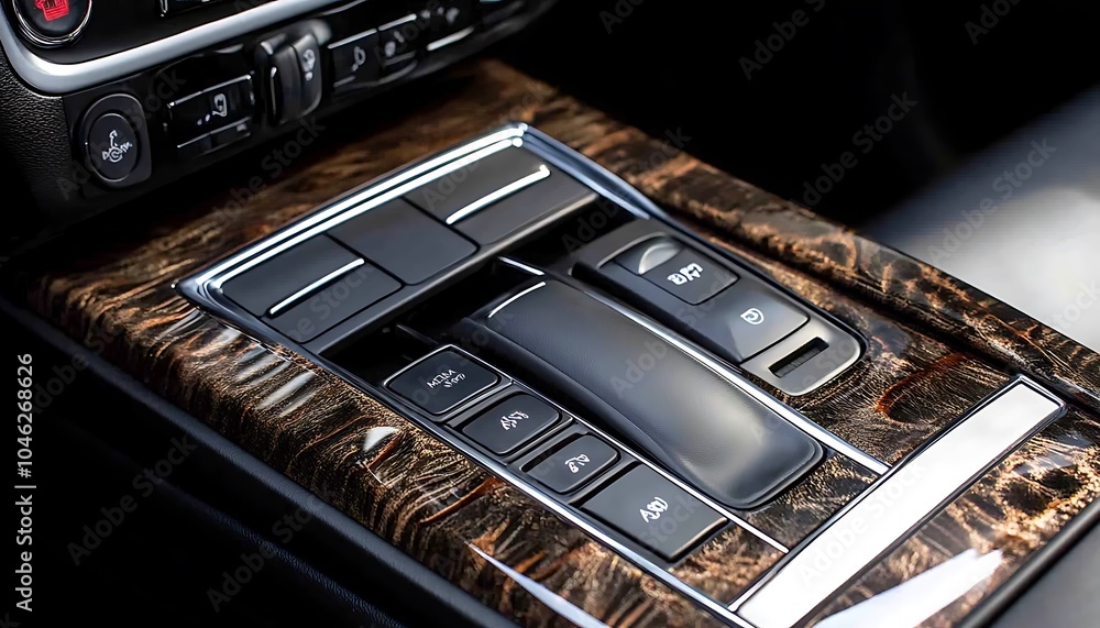 Poster close-up of a car's interior control panel with various buttons and switches.