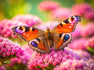 Obraz premium A butterfly finds solace amidst nature's pink hues.