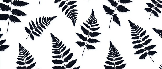 Monochrome fern leaf patterns, minimal botanical background with clean lines