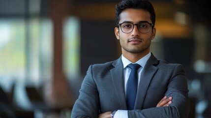Fototapeta premium A successful Indian businessman leading a major corporation with a strong presence in the global market