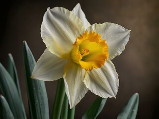 Fototapeta premium close up photo of white and yellow narcissus or daffodil flowers in a flower garden