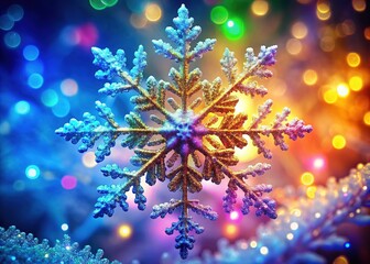 A stunning snowflake design merges with a dreamy winter landscape, symbolizing natureâ€™s delicate charm and the enchanting beauty that winter brings to our world.