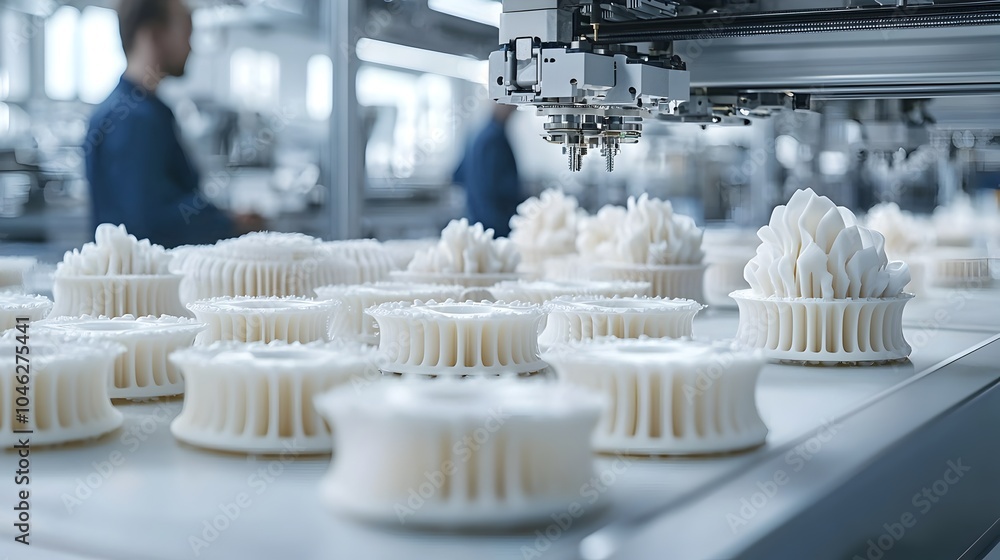 Poster 3d printed water filter components being manufactured in a cutting edge smart factory highlighting t