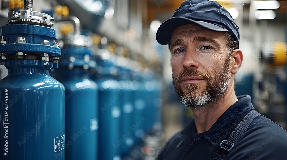 Poster engineer closely monitoring the production of iot enabled water filters in a high tech automated sma