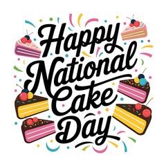 Happy National Cake Day with Festive Confetti and Cake Slices