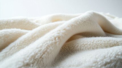 soft,white blanket lies gracefully on a smooth surface,inviting comfort and warmth in a bright indoor space with gentle lighting,copy space
