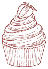 hand drawn cupcake food illustration in PNG format with transparent background. line art for design with a simple and minimalist style.