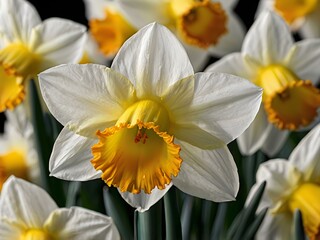 Fototapeta premium close up photo of white and yellow narcissus or daffodil flowers in a flower garden