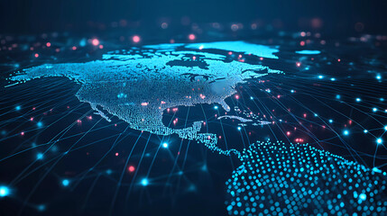 Digital map of USA, concept of North America global network and connectivity, data transfer and cyber technology, information exchange and telecommunication Generative AI