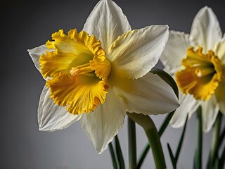 Fototapeta premium close up photo of white and yellow narcissus or daffodil flowers in a flower garden