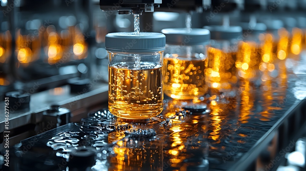 Poster close up view of an advanced automated water filter manufacturing process featuring smart checks and