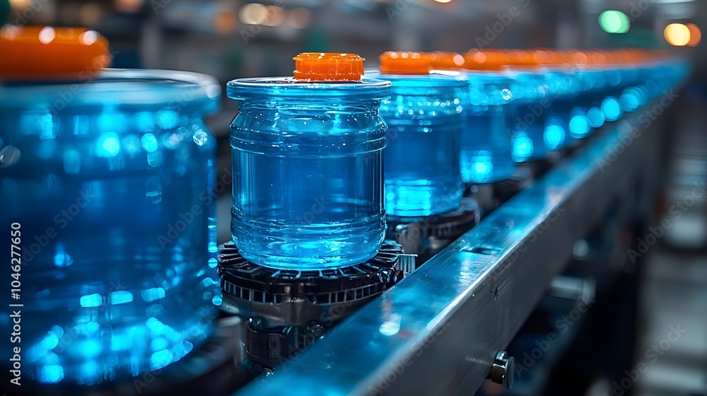 Poster close up view of smart water filter manufacturing process with automated checks on a high tech produ