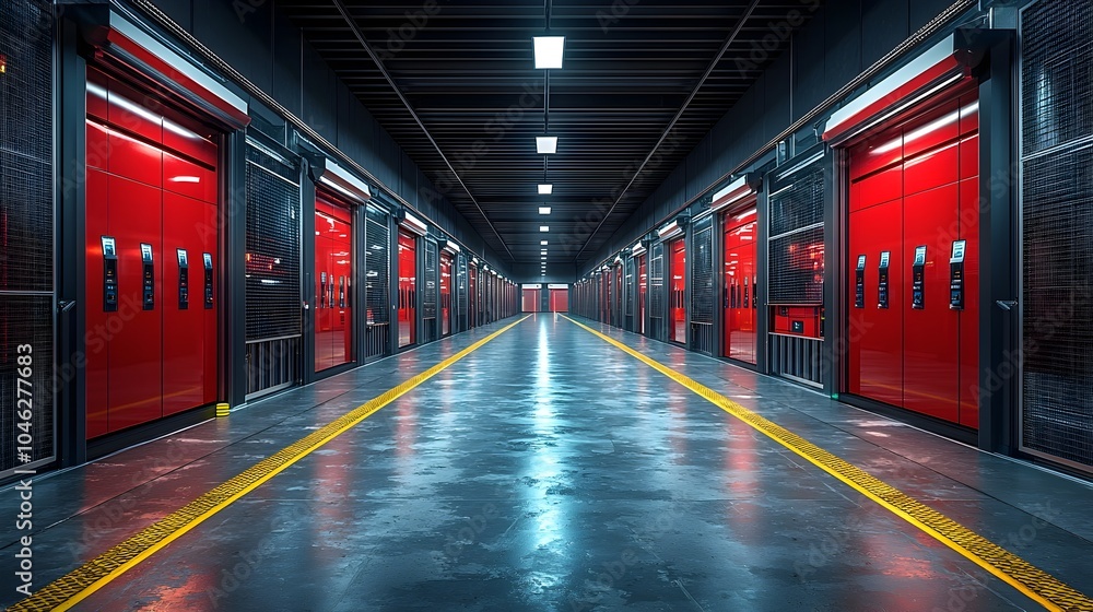 Poster automated assembly lines efficiently manufacturing refrigerators in a clean high tech smart factory 